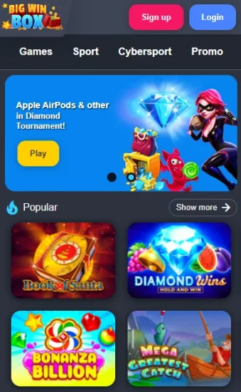 Bigwinbox Casino mobile version