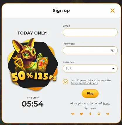 Registration at Hand of Luck Casino