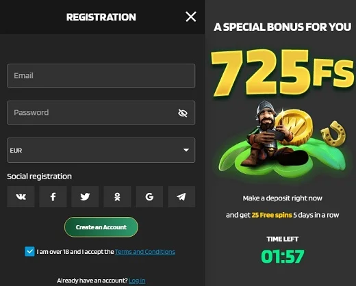 Registration at Lucky Manor Casino