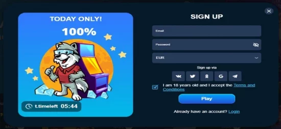 Signing up at Slotonights Casino